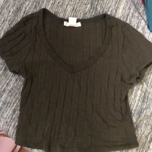 Navy green vneck crop top